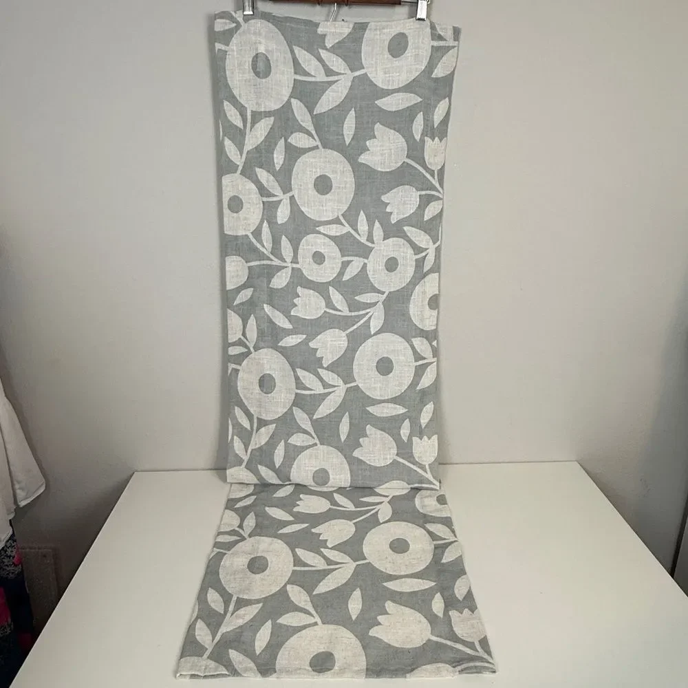 Grey White Modern Floral Linen Look Valance Curtain 60x17”